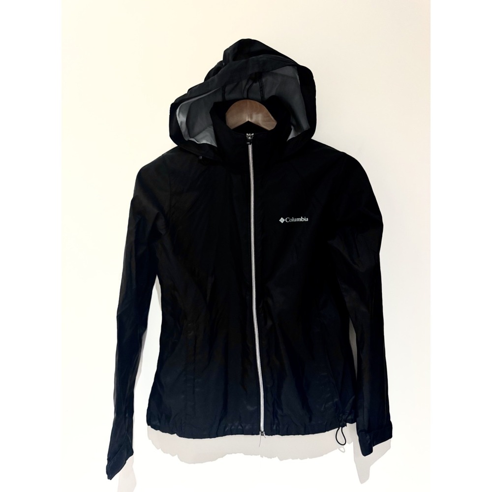 Columbia Women's Sz Medium Black Zip Up Hooded Rain Coat - Picture 2 of 4